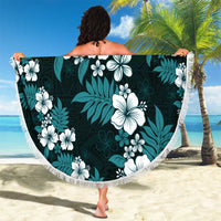 Hawaiian Hibiscus Tribal Floral Teal Beach Blanket Polynesian Tapa Pattern - Polynesian Pride
