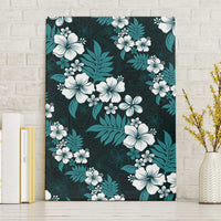 Hawaiian Hibiscus Tribal Floral Teal Canvas Wall Art Polynesian Tapa Pattern - Polynesian Pride