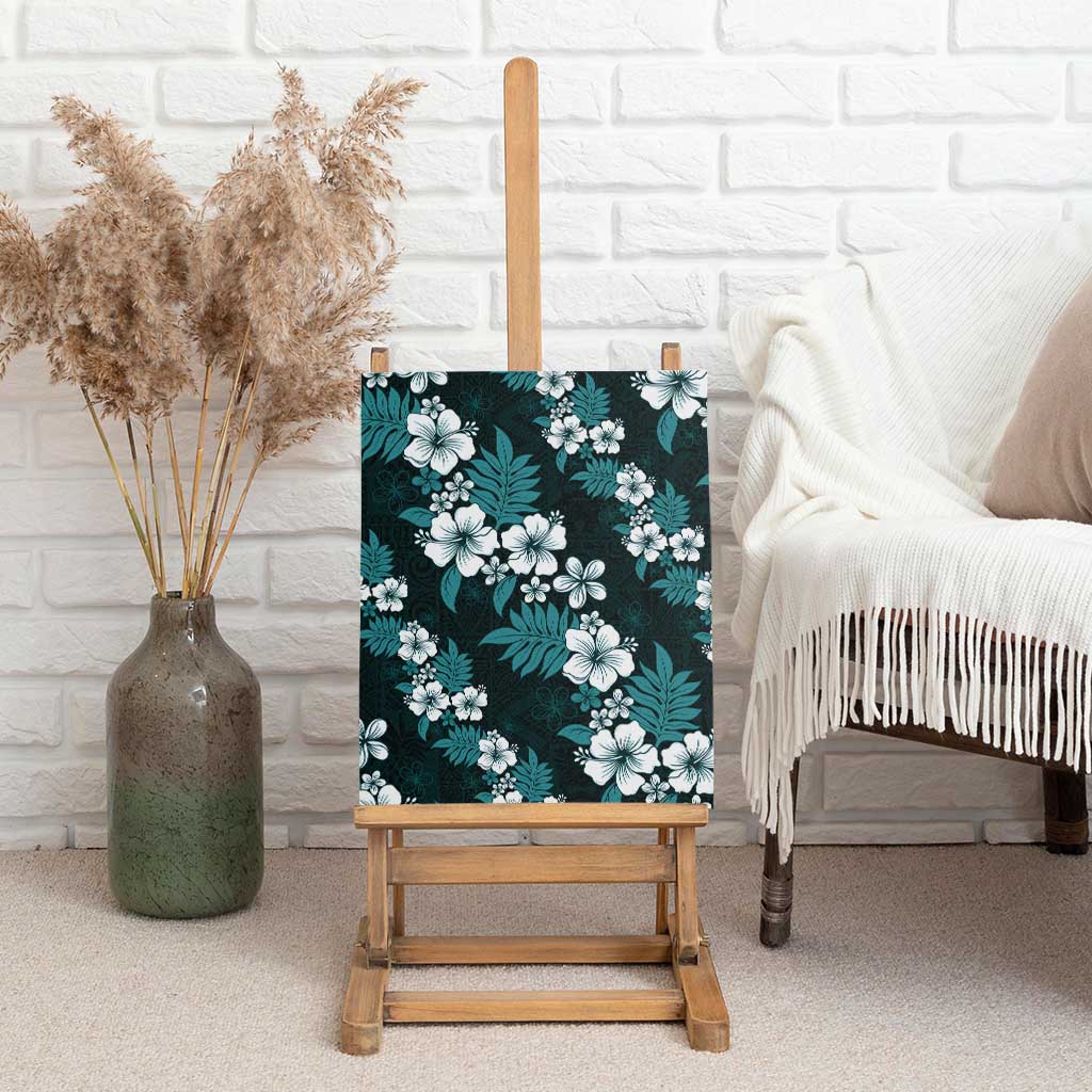 Hawaiian Hibiscus Tribal Floral Teal Canvas Wall Art Polynesian Tapa Pattern - Polynesian Pride