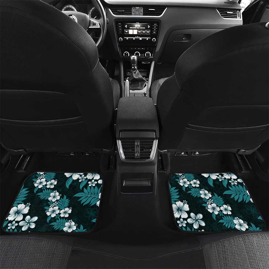 Hawaiian Hibiscus Tribal Floral Teal Car Mats Polynesian Tapa Pattern - Polynesian Pride