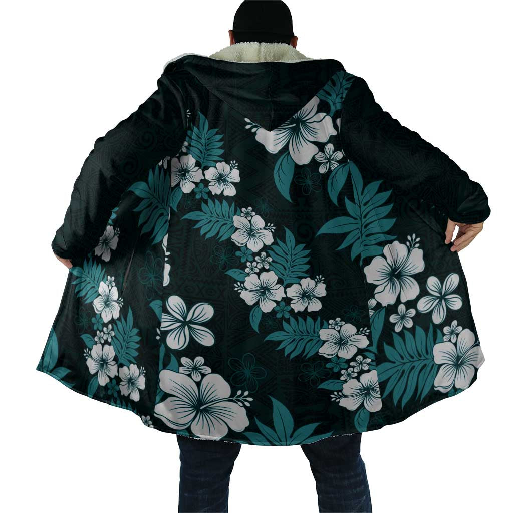 Hawaiian Hibiscus Tribal Floral Teal Cloak Polynesian Tapa Pattern - Polynesian Pride