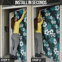Hawaiian Hibiscus Tribal Floral Teal Door Cover Polynesian Tapa Pattern - Polynesian Pride