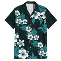 Hawaiian Hibiscus Tribal Floral Teal Family Matching Long Sleeve Bodycon Dress and Hawaiian Shirt Polynesian Tapa Pattern - Polynesian Pride