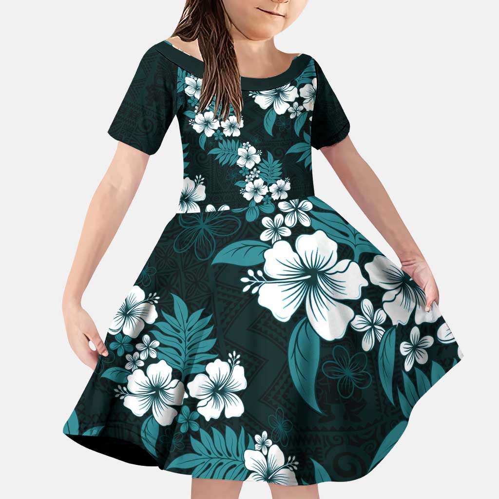 Hawaiian Hibiscus Tribal Floral Teal Family Matching Puletasi and Hawaiian Shirt Polynesian Tapa Pattern - Polynesian Pride