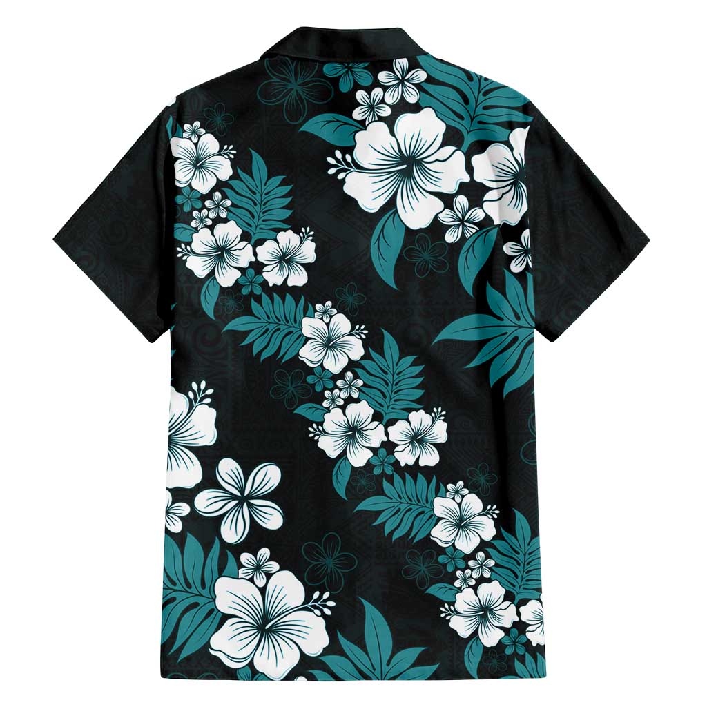 Hawaiian Hibiscus Tribal Floral Teal Family Matching Tank Maxi Dress and Hawaiian Shirt Polynesian Tapa Pattern - Polynesian Pride