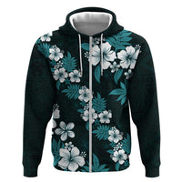 Hawaiian Hibiscus Tribal Floral Teal Hoodie Polynesian Tapa Pattern - Polynesian Pride