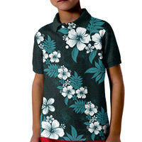 Hawaiian Hibiscus Tribal Floral Teal Kid Polo Shirt Polynesian Tapa Pattern - Polynesian Pride