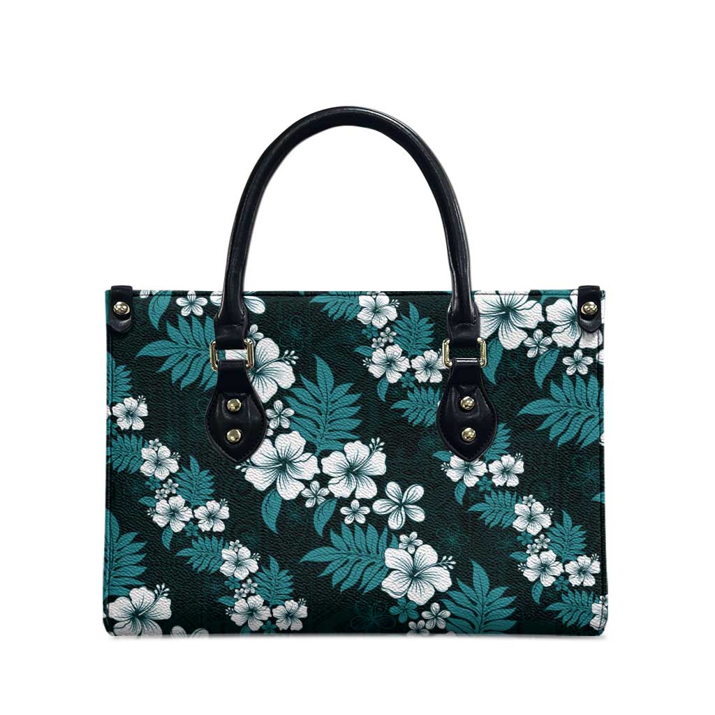 Hawaiian Hibiscus Tribal Floral Teal Leather Bag Polynesian Tapa Pattern - Polynesian Pride
