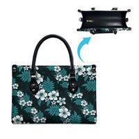 Hawaiian Hibiscus Tribal Floral Teal Leather Bag Polynesian Tapa Pattern - Polynesian Pride