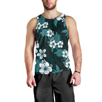 Hawaiian Hibiscus Tribal Floral Teal Men Tank Top Polynesian Tapa Pattern - Polynesian Pride