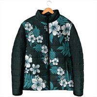 Hawaiian Hibiscus Tribal Floral Teal Padded Jacket Polynesian Tapa Pattern - Polynesian Pride