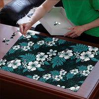 Hawaiian Hibiscus Tribal Floral Teal Puzzle Polynesian Tapa Pattern - Polynesian Pride
