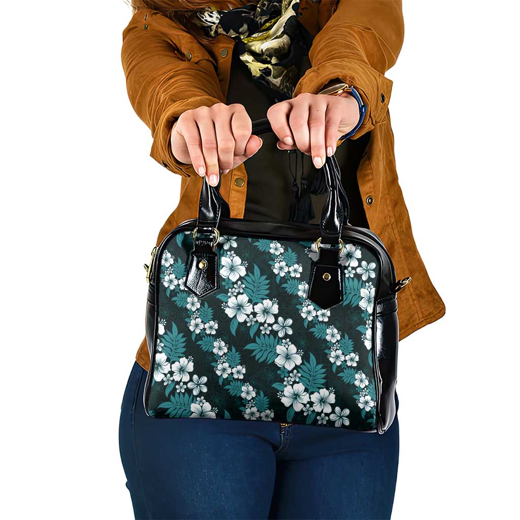 Hawaiian Hibiscus Tribal Floral Teal Shoulder Handbag Polynesian Tapa Pattern - Polynesian Pride