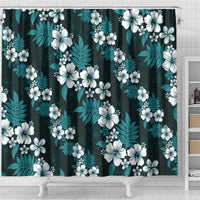 Hawaiian Hibiscus Tribal Floral Teal Shower Curtain Polynesian Tapa Pattern - Polynesian Pride