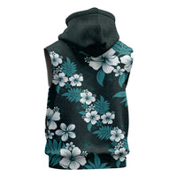 Hawaiian Hibiscus Tribal Floral Teal Sleeveless Zip Hoodie Polynesian Tapa Pattern - Polynesian Pride