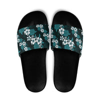 Hawaiian Hibiscus Tribal Floral Teal Slide Sandals Polynesian Tapa Pattern LT01 Teal - Polynesian Pride