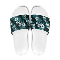 Hawaiian Hibiscus Tribal Floral Teal Slide Sandals Polynesian Tapa Pattern LT01 Teal - Polynesian Pride