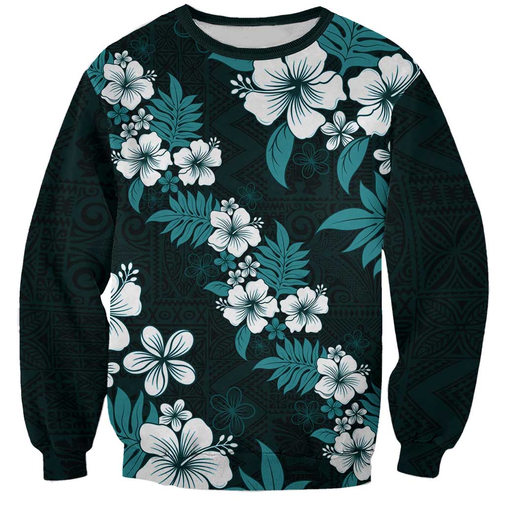 Hawaiian Hibiscus Tribal Floral Teal Sweatshirt Polynesian Tapa Pattern LT01 Unisex Teal - Polynesian Pride
