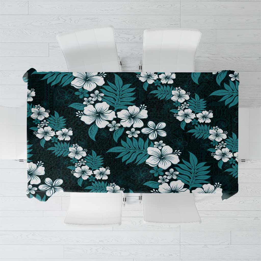 Hawaiian Hibiscus Tribal Floral Teal Tablecloth Polynesian Tapa Pattern - Polynesian Pride