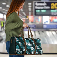 Hawaiian Hibiscus Tribal Floral Teal Travel Bag Polynesian Tapa Pattern - Polynesian Pride