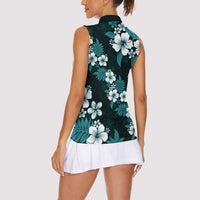 Hawaiian Hibiscus Tribal Floral Teal Women Sleeveless Polo Shirt Polynesian Tapa Pattern LT01 - Polynesian Pride