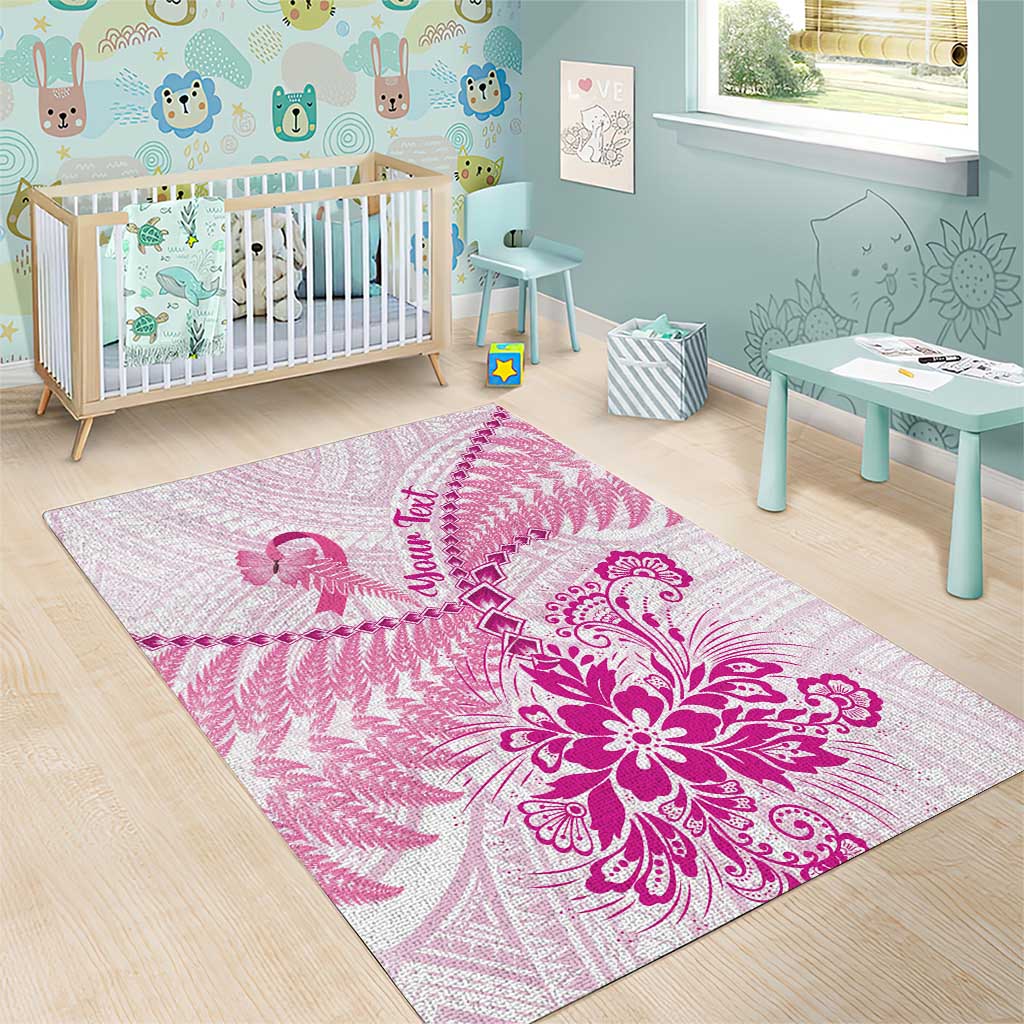 Personalised New Zealand Pink Fern Breast Cancer Area Rug Polynesian Pattern