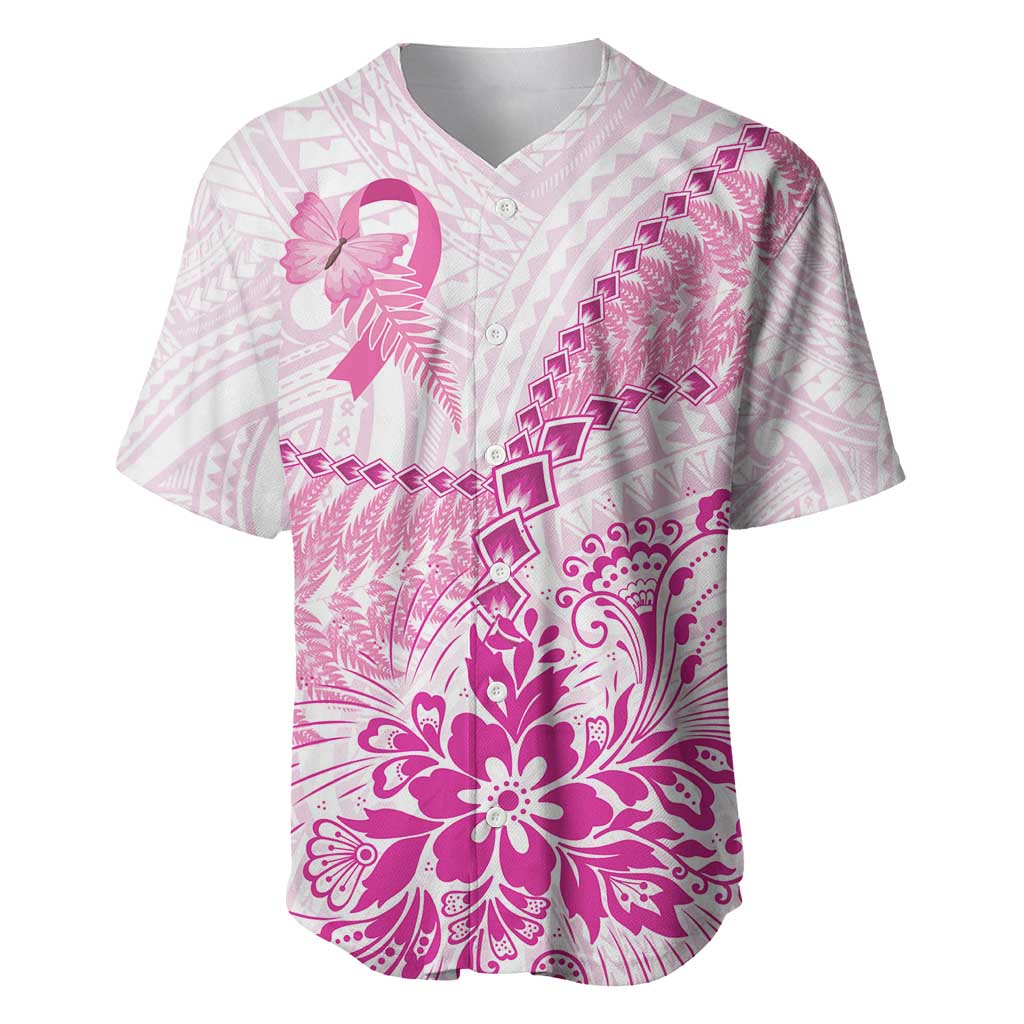 Personalised New Zealand Pink Fern Breast Cancer Baseball Jersey Polynesian Pattern LT01 Pink - Polynesian Pride