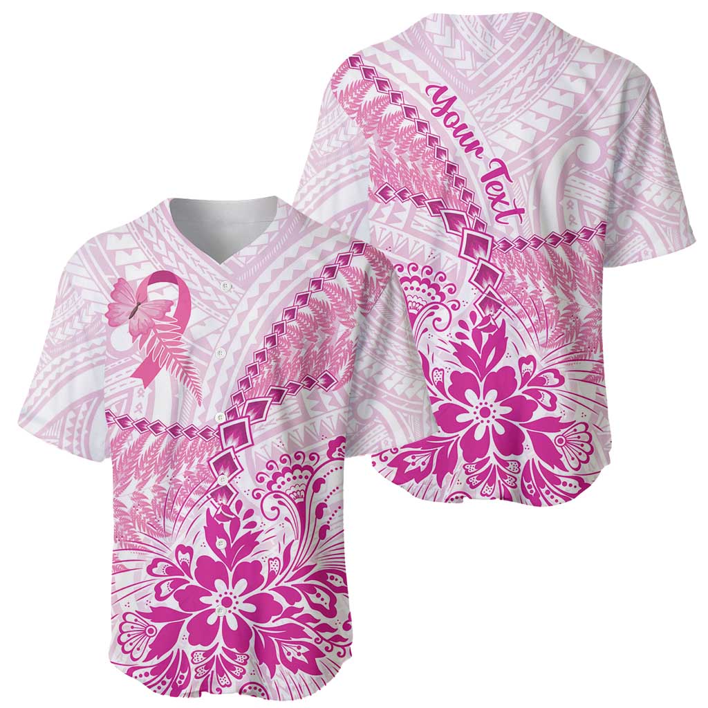 Personalised New Zealand Pink Fern Breast Cancer Baseball Jersey Polynesian Pattern LT01 - Polynesian Pride