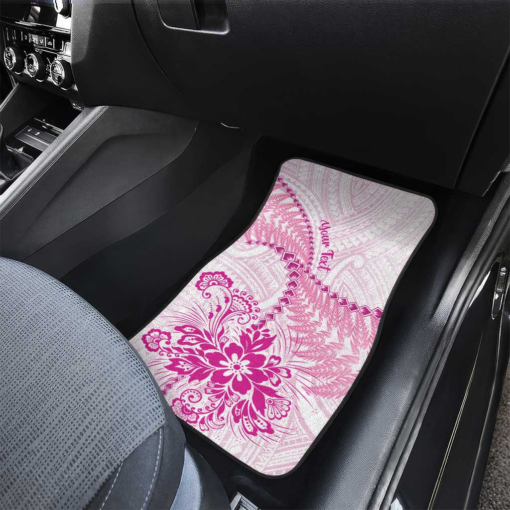 Personalised New Zealand Pink Fern Breast Cancer Car Mats Polynesian Pattern