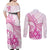 Personalised New Zealand Pink Fern Breast Cancer Couples Matching Off Shoulder Maxi Dress and Long Sleeve Button Shirt Polynesian Pattern