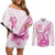 Personalised New Zealand Pink Fern Breast Cancer Couples Matching Off Shoulder Short Dress and Long Sleeve Button Shirt Polynesian Pattern