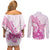 Personalised New Zealand Pink Fern Breast Cancer Couples Matching Off Shoulder Short Dress and Long Sleeve Button Shirt Polynesian Pattern