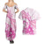 Personalised New Zealand Pink Fern Breast Cancer Couples Matching Summer Maxi Dress and Hawaiian Shirt Polynesian Pattern