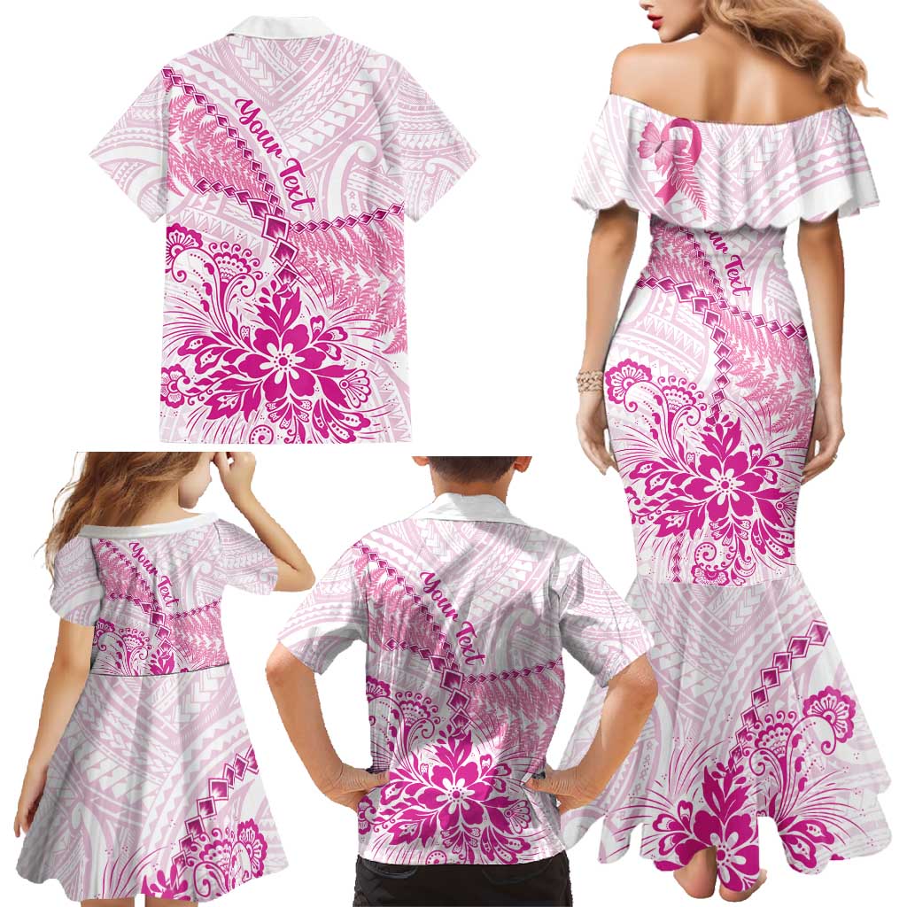 Personalised New Zealand Pink Fern Breast Cancer Family Matching Mermaid Dress and Hawaiian Shirt Polynesian Pattern LT01 - Polynesian Pride