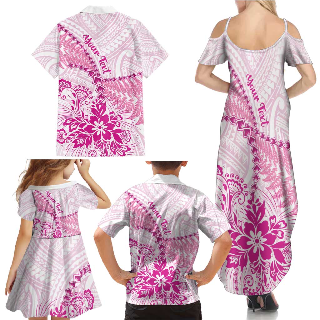Personalised New Zealand Pink Fern Breast Cancer Family Matching Summer Maxi Dress and Hawaiian Shirt Polynesian Pattern LT01 - Polynesian Pride