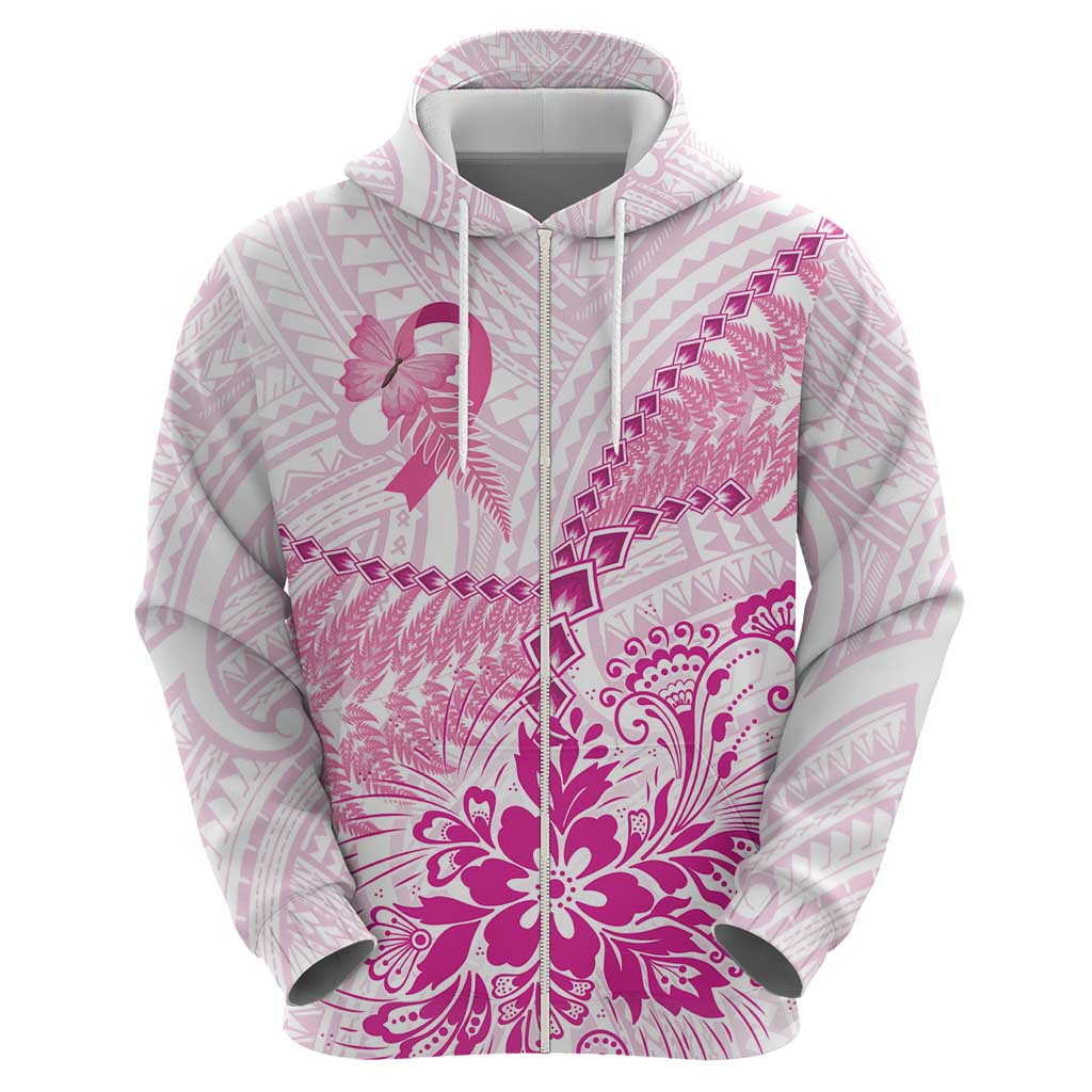 Personalised New Zealand Pink Fern Breast Cancer Hoodie Polynesian Pattern