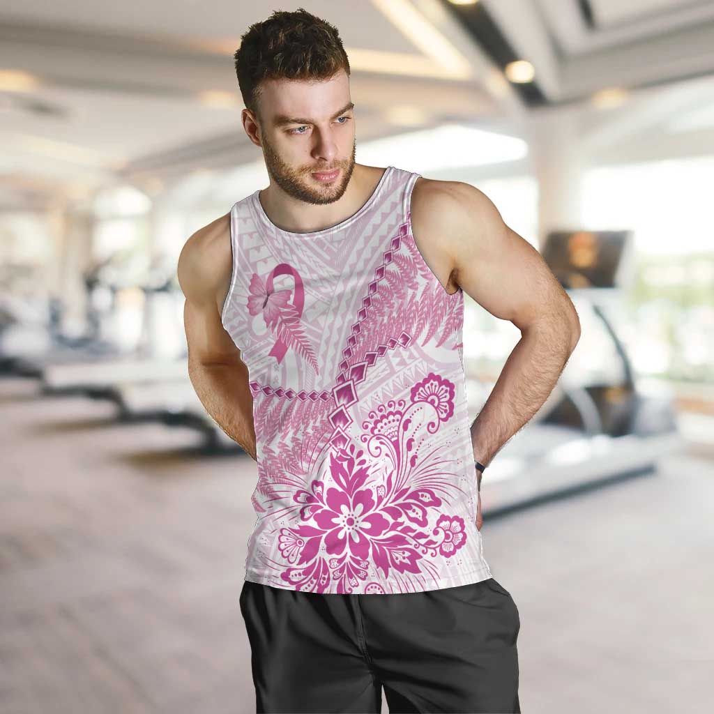 Personalised New Zealand Pink Fern Breast Cancer Men Tank Top Polynesian Pattern