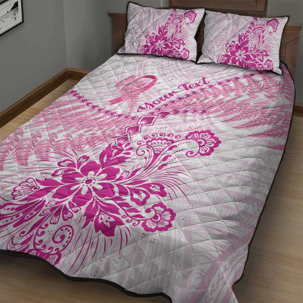 Personalised New Zealand Pink Fern Breast Cancer Quilt Bed Set Polynesian Pattern