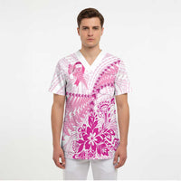 Personalised New Zealand Pink Fern Breast Cancer Scrub Top Polynesian Pattern - Polynesian Pride