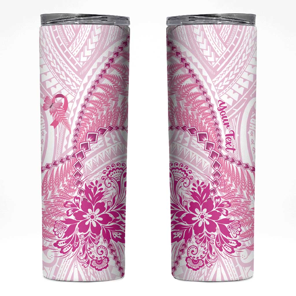 Personalised New Zealand Pink Fern Breast Cancer Skinny Tumbler Polynesian Pattern