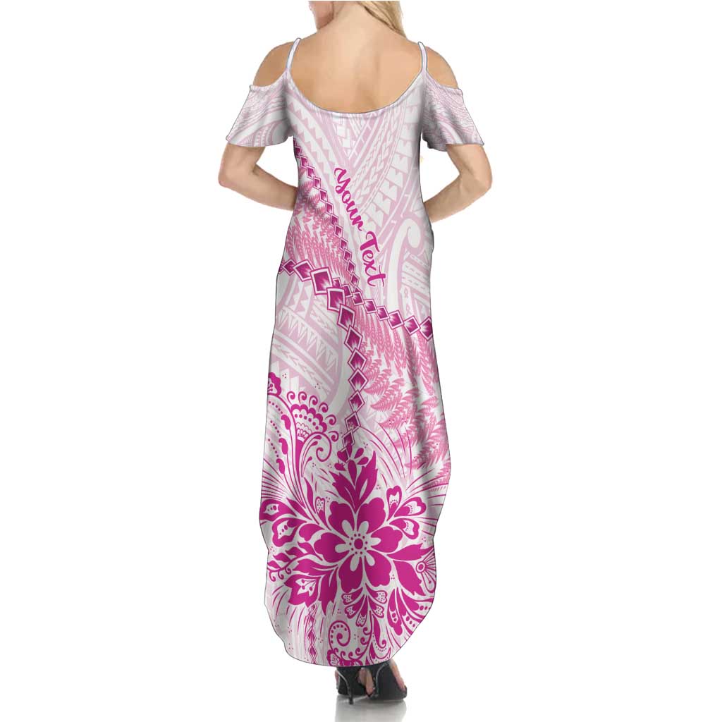 Personalised New Zealand Pink Fern Breast Cancer Summer Maxi Dress Polynesian Pattern