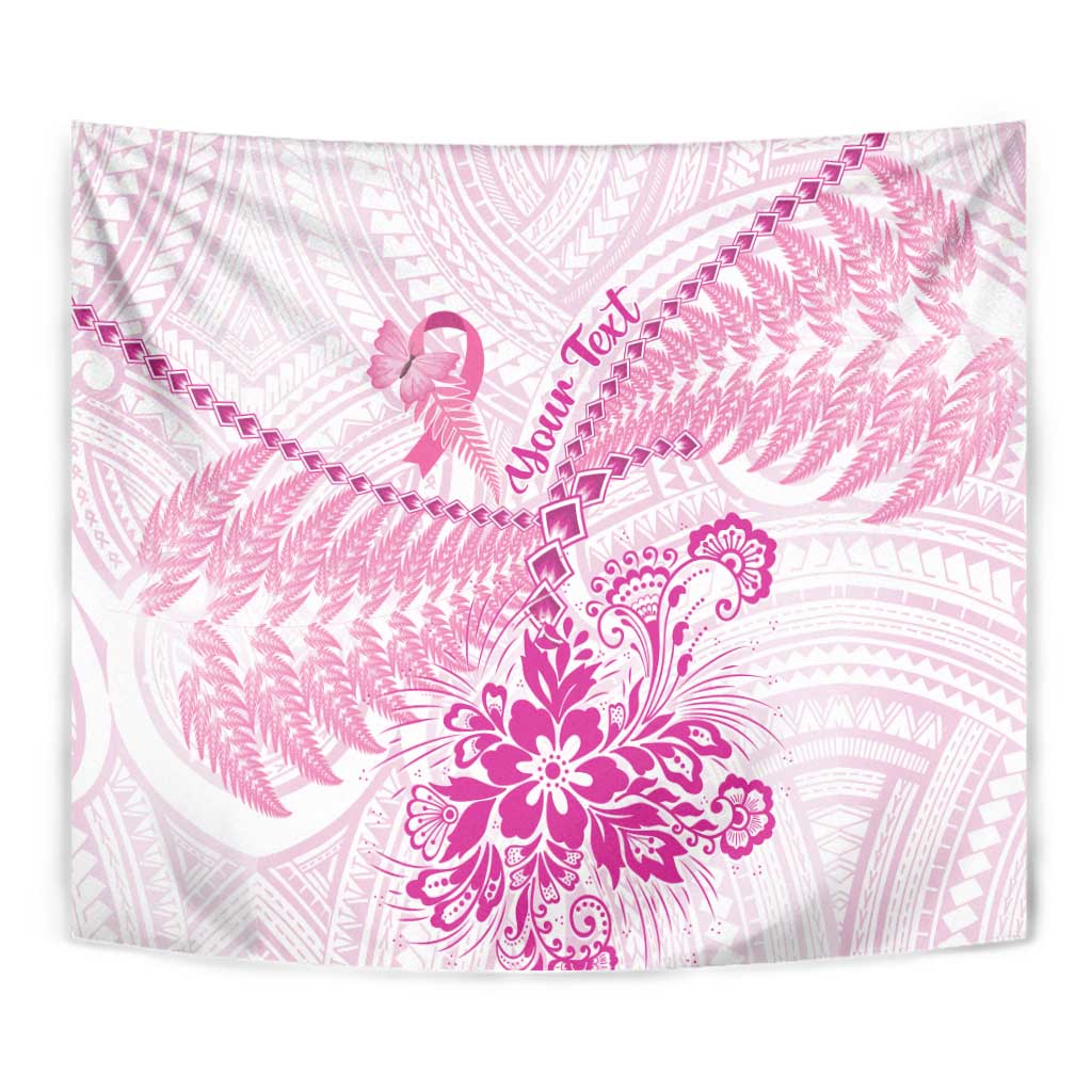 Personalised New Zealand Pink Fern Breast Cancer Tapestry Polynesian Pattern