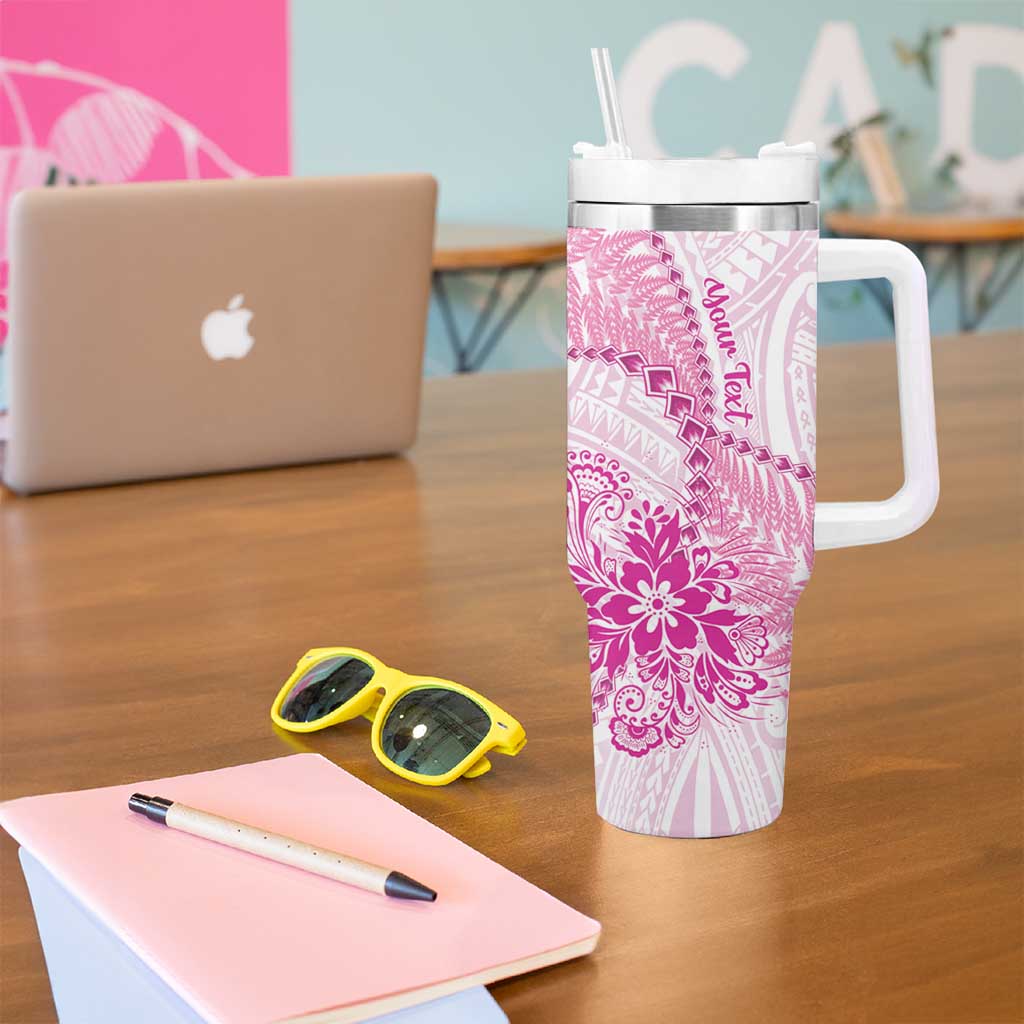 Personalised New Zealand Pink Fern Breast Cancer Tumbler With Handle Polynesian Pattern