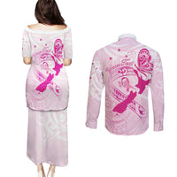 Personalised Aotearoa Breast Cancer Couples Matching Puletasi and Long Sleeve Button Shirt New Zealand Maori Pattern LT01 - Polynesian Pride
