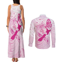 Personalised Aotearoa Breast Cancer Couples Matching Tank Maxi Dress and Long Sleeve Button Shirt New Zealand Maori Pattern LT01 - Polynesian Pride