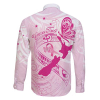 Personalised Aotearoa Breast Cancer Family Matching Long Sleeve Bodycon Dress and Hawaiian Shirt New Zealand Maori Pattern