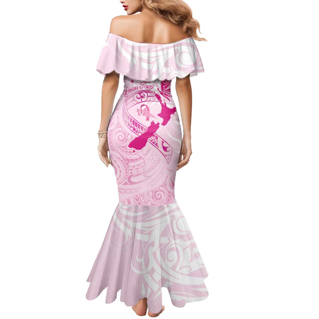 Personalised Aotearoa Breast Cancer Family Matching Mermaid Dress and Hawaiian Shirt New Zealand Maori Pattern LT01 - Polynesian Pride