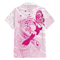 Personalised Aotearoa Breast Cancer Family Matching Off The Shoulder Long Sleeve Dress and Hawaiian Shirt New Zealand Maori Pattern