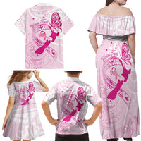 Personalised Aotearoa Breast Cancer Family Matching Off Shoulder Maxi Dress and Hawaiian Shirt New Zealand Maori Pattern LT01 - Polynesian Pride