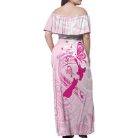 Personalised Aotearoa Breast Cancer Family Matching Off Shoulder Maxi Dress and Hawaiian Shirt New Zealand Maori Pattern LT01 - Polynesian Pride